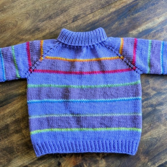 Colorfull purple striped Overseized long sleeved  Hand knit  sweater pullover - Picture 2 of 4